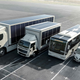 A render of a group of trucks covered in solar panels.